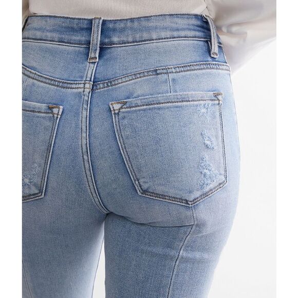 KANCAN Women’s Light Wash Color Nova Distressed High Rise Super Flare Jeans Size - Picture 4 of 11